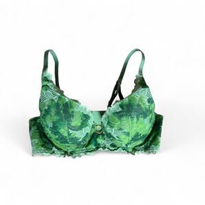 Aerie Real Power Plunge Push Up Bra 34B Green Sunkissed Lace Underwire Sexy